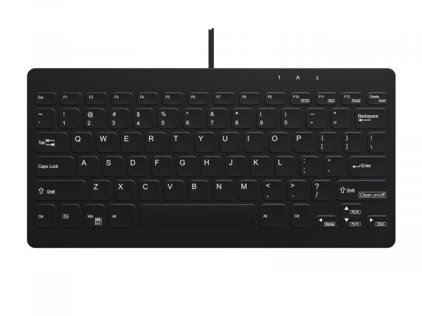 top view of black USB keyboard