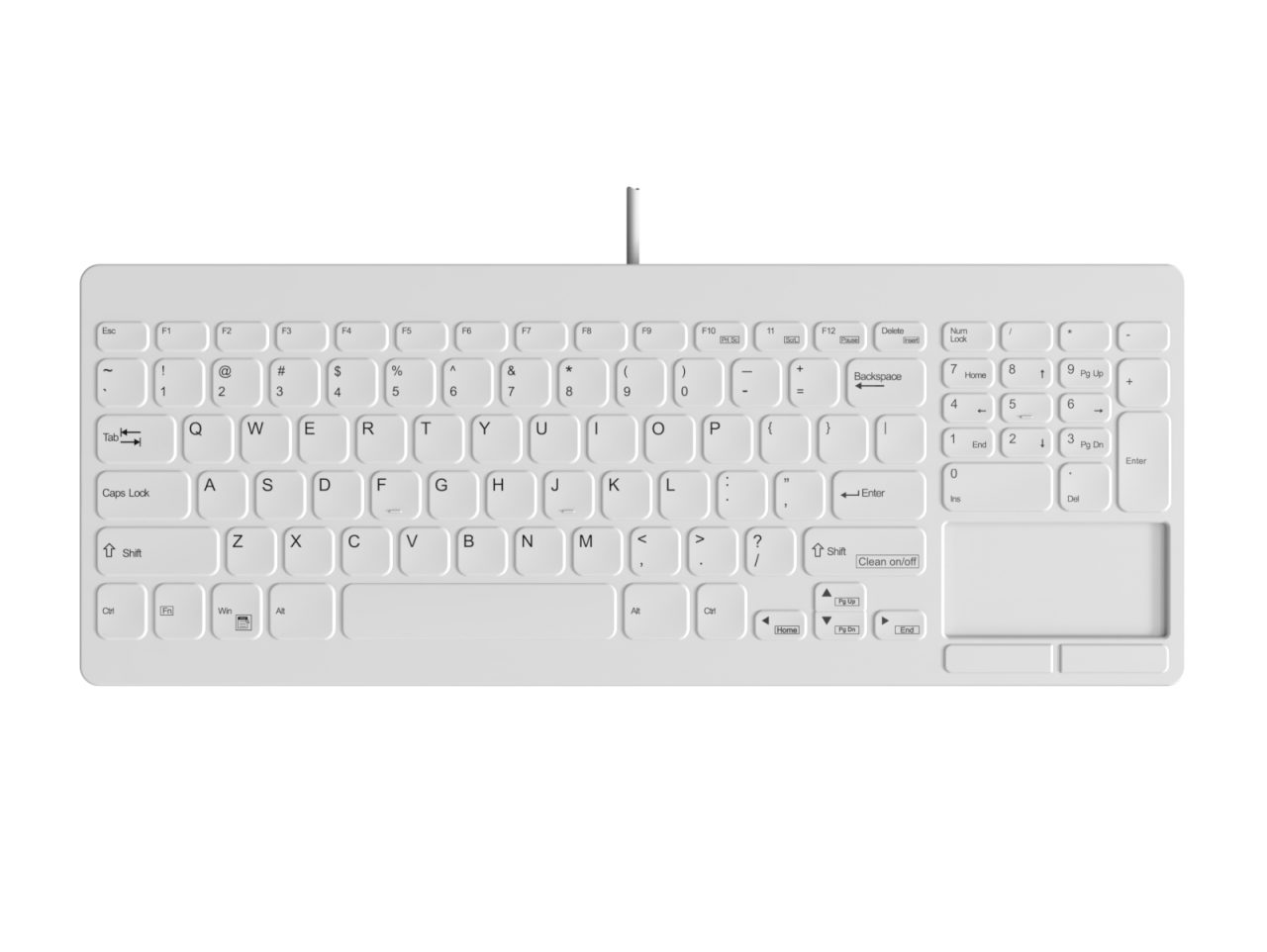 KB-3008: Medical Keyboard With Number Pad & Right Touchpad – White