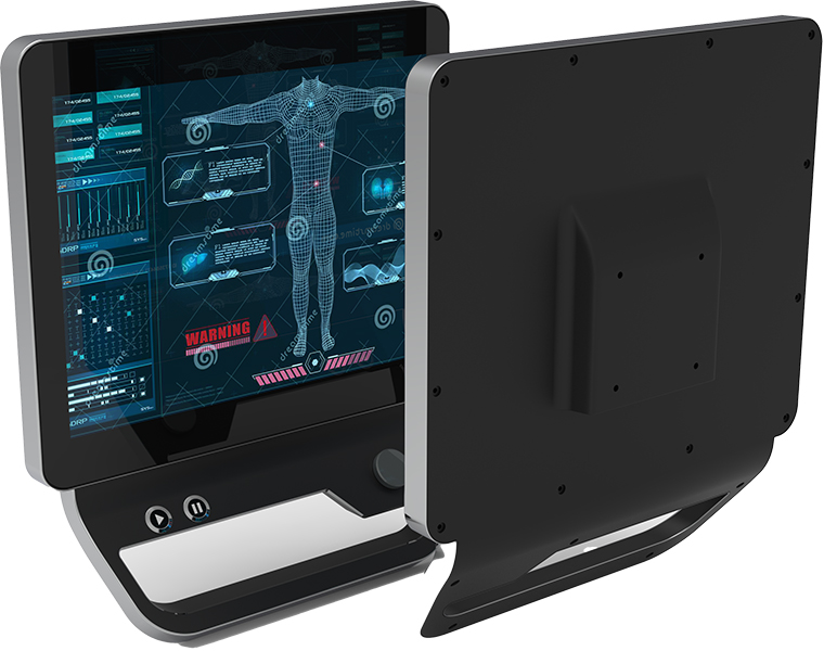 touchscreen display in medical application (front and back views)